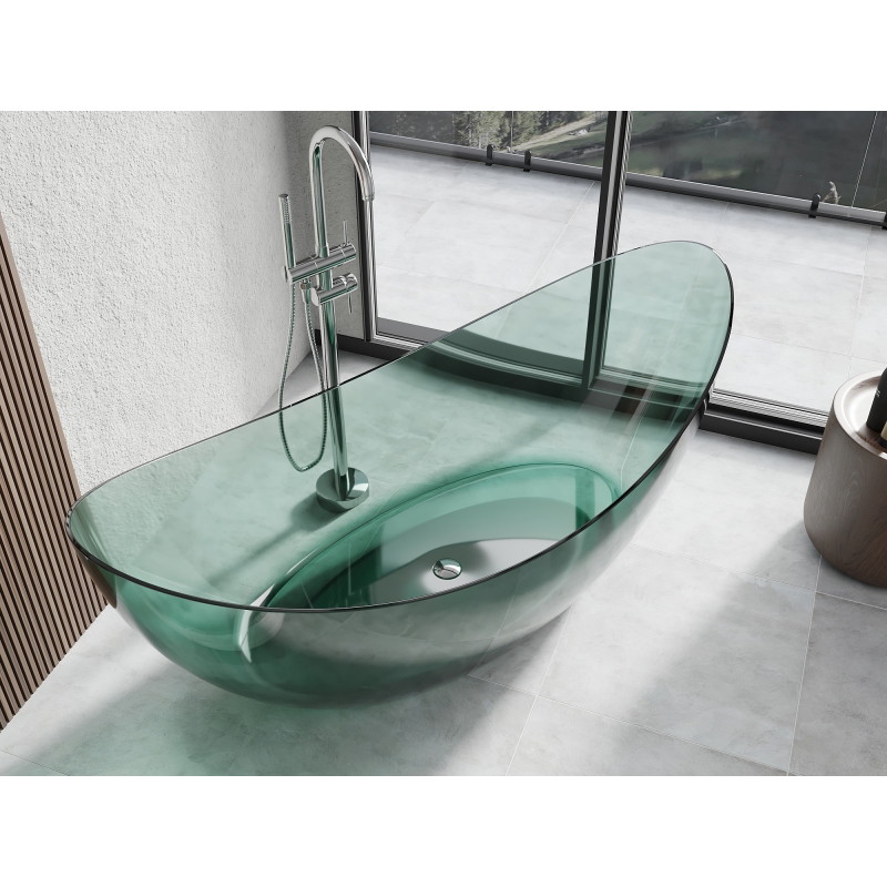 Mexen Vea vasca da bagno autoportante trasparente 180 x 80 cm, teal, tappo cromato - 58091808011