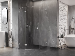 Cabine de douche pentagonale avec porte gauche Mexen Lunar L 80 x 90 cm, transparent, chromé - 831L-080L-090P-01-00-L