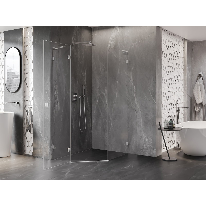 Mexen Lunar L Fünfeckige Duschkabine, schwenkbar links 80 x 100 cm, transparent, Chrom - 831L-080L-100P-01-00-L