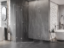 Mexen Lunar L cabina doccia pentagonale a battente sinistra 90 x 100 cm, trasparente, cromo - 831L-090L-100P-01-00-L