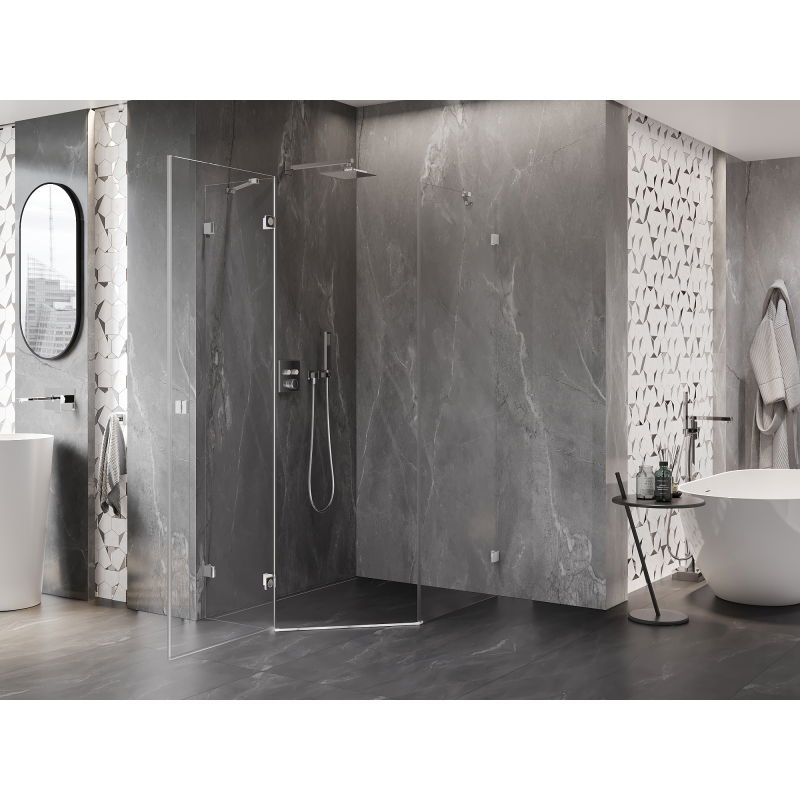 Mexen Lunar cabine de douche pentagonale pivotante gauche 80 x 90 cm, transparente, chrome - 831-080L-090P-01-00-L