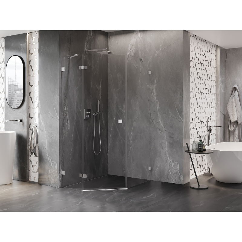 Mexen Lunar vijfhoekige douchecabine, links scharnierend, 80 x 100 cm, transparant, chroom - 831-080L-100P-01-00-L