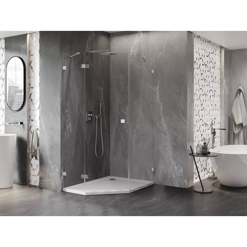 Mexen Lunar cabine de douche pentagonale pivotante gauche 90 x 100 cm, transparent, chrome - 831-090L-100P-01-00-L