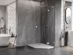 Mexen Lunar L femkantig duschkabin med svängdörr höger 90 x 100 cm, transparent, krom - 831L-090P-100L-01-00-P