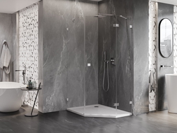Mexen Lunar cabine de douche pentagonale pivotante droite 80 x 90 cm, transparent, chrome - 831-080P-090L-01-00-P