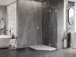 Mexen Lunar vijfhoekige douchecabine met scharnierende deur rechts 80 x 90 cm, transparant, chroom - 831-080P-090L-01-00-P