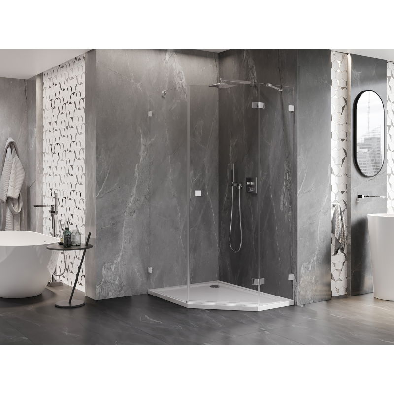 Mexen Lunar Pentagonal Right Hinged Shower Enclosure 90 x 100 cm, Transparent, Chrome - 831-090P-100L-01-00-P