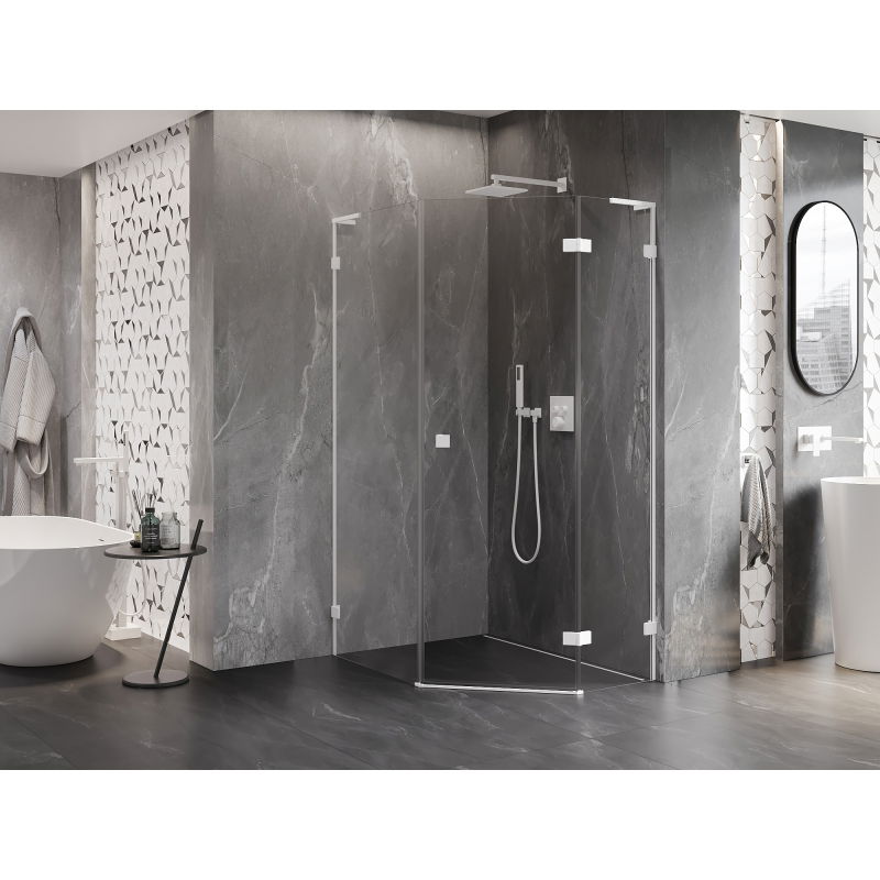 Mexen Lunar L pentagonal right-hinged shower enclosure 80 x 90 cm, transparent, white - 831L-080P-090L-20-00-P