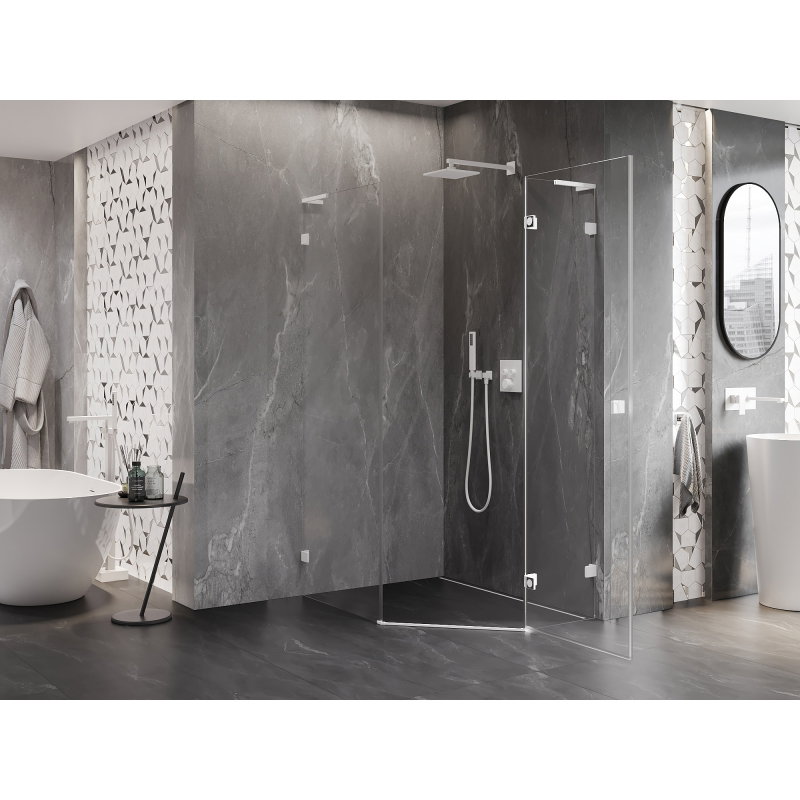 Mexen Lunar L pentagonal right-hinged shower enclosure 80 x 100 cm, transparent, white - 831L-080P-100L-20-00-P