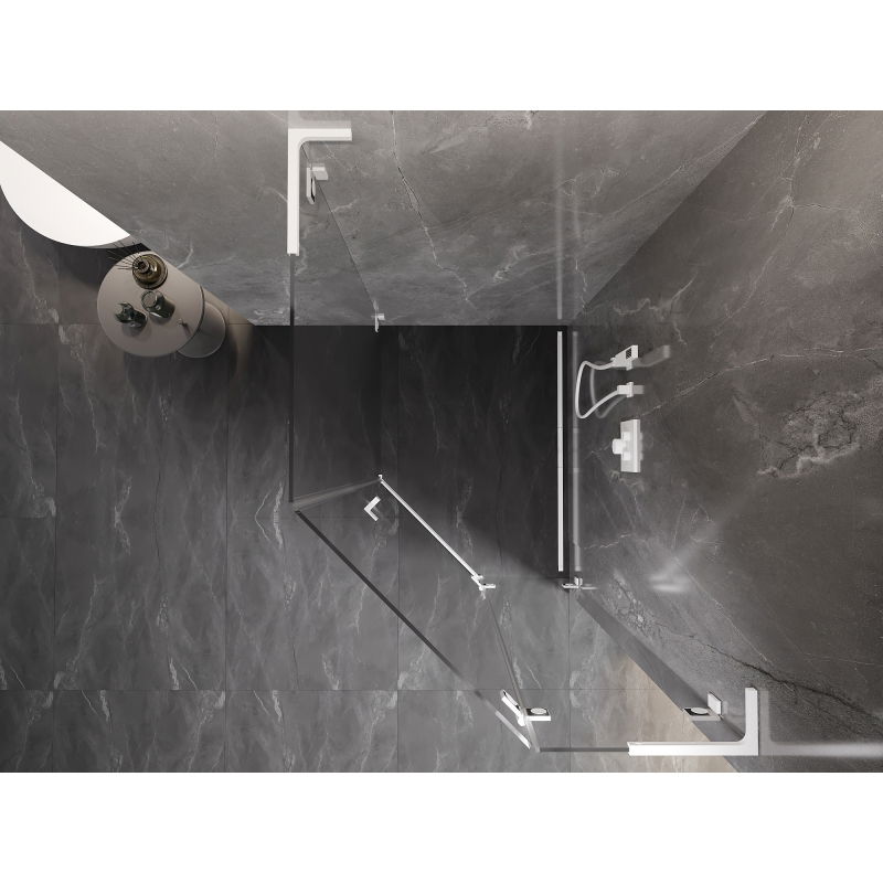 Mexen Lunar L cabine de douche pentagonale pivotante droite 90 x 100 cm, transparente, blanche - 831L-090P-100L-20-00-P