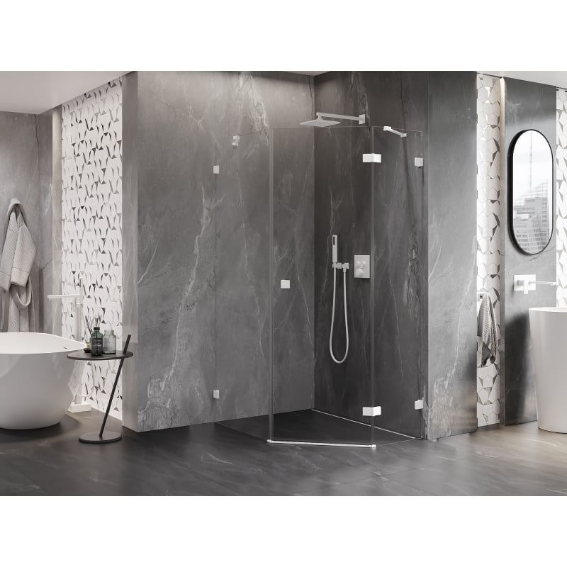 Mexen Lunar cabine de douche pentagonale battante droite 80 x 90 cm, transparent, blanc - 831-080P-090L-20-00-P