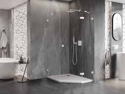 Mexen Lunar cabine de douche pentagonale pivotante à droite 90 x 100 cm, transparente, blanche - 831-090P-100L-20-00-P