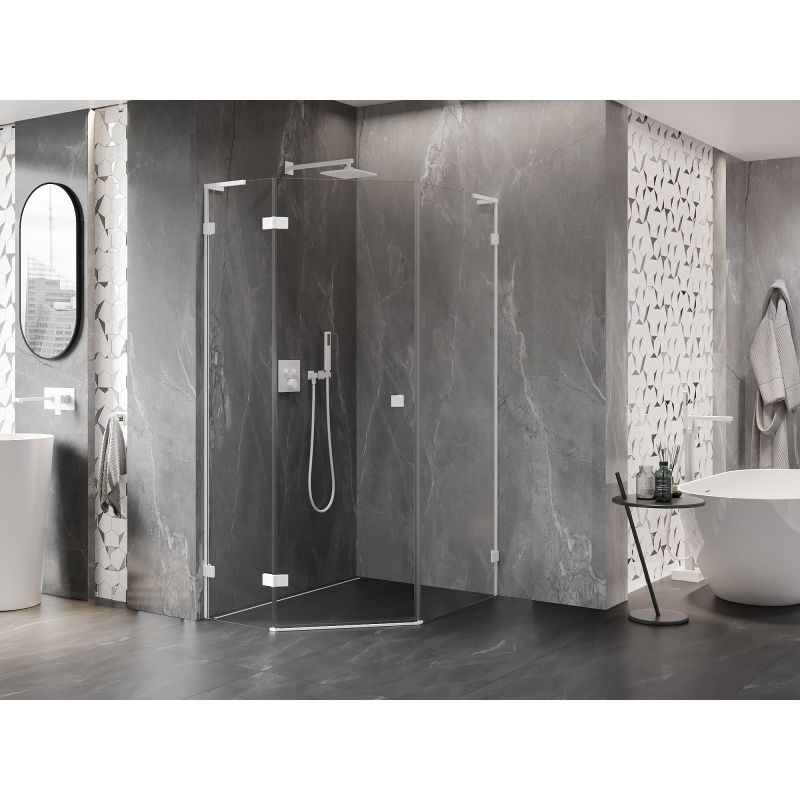 Mexen Lunar L piecstūra dušas kabīne, atverama kreisā 80 x 90 cm, caurspīdīga, balta - 831L-080L-090P-20-00-L