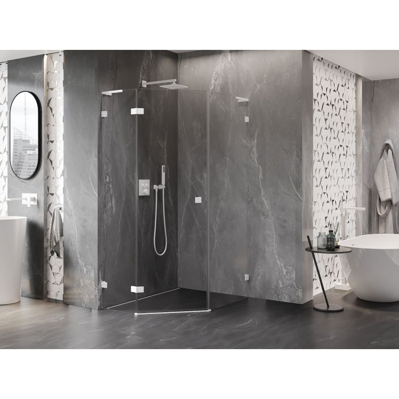 Mexen Lunar L vijfhoekige draaideur douchecabine links 80 x 90 cm, transparant, wit - 831L-080L-090P-20-00-L