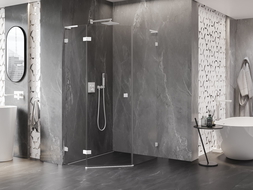 Mexen Lunar L cabine de douche pentagonale pivotante gauche 80 x 100 cm, transparent, blanc - 831L-080L-100P-20-00-L