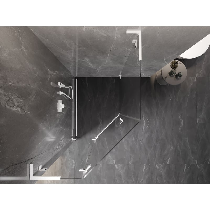 Mexen Lunar L pentagonal shower enclosure, hinged left 80 x 100 cm, transparent, white - 831L-080L-100P-20-00-L