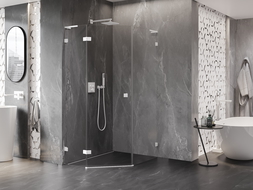 Mexen Lunar L petkotna tuš kabina, nagibna leva 90 x 100 cm, prozorna, bela - 831L-090L-100P-20-00-L