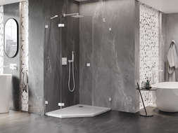 Mexen Lunar Pentagonal Shower Enclosure Swing Left 80 x 90 cm, Transparent, White - 831-080L-090P-20-00-L