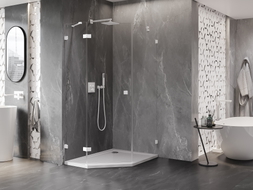 Mexen Lunar petokutna tuš kabina preklopna lijeva 80 x 90 cm, prozirna, bijela - 831-080L-090P-20-00-L