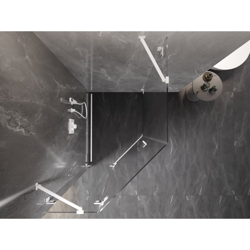 Mexen Lunar cabina doccia pentagonale a battente sinistra 80 x 90 cm, trasparente, bianca - 831-080L-090P-20-00-L