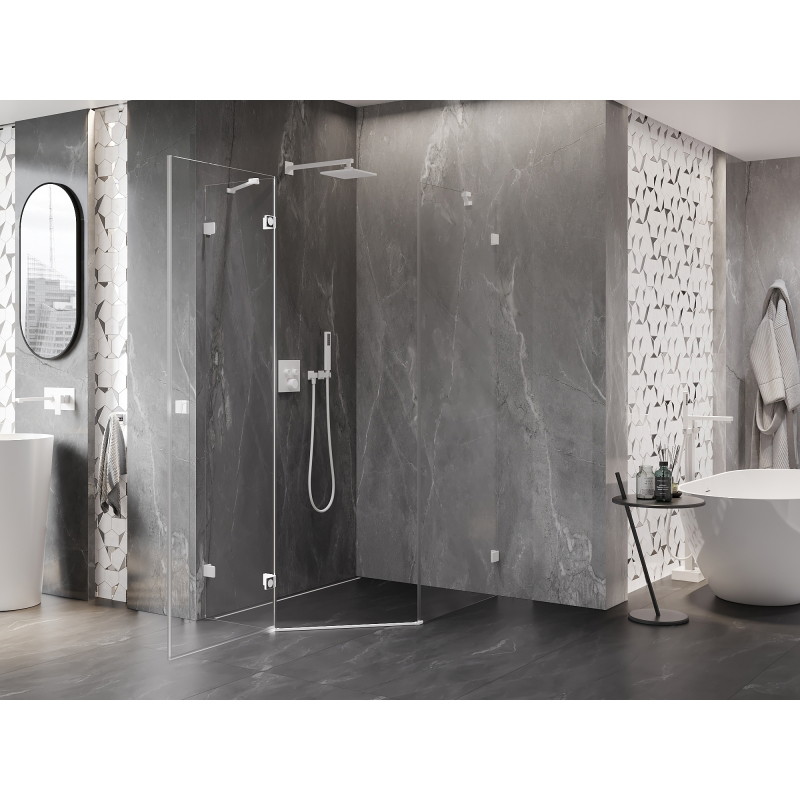 Mexen Lunar petkotni navpični pršni kabinet levo 80 x 100 cm, prozorna, bela - 831-080L-100P-20-00-L