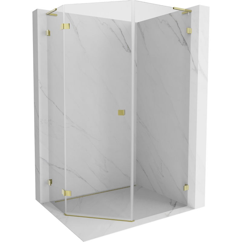 Mexen Lunar L vijfhoekige douchecabine zwenkbaar links 80 x 90 cm, transparant, goud - 831L-080L-090P-50-00-L