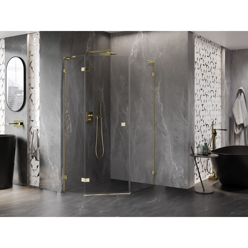 Mexen Lunar L petokutna šesterokutna tuš kabina lijeva 80 x 90 cm, prozirna, zlatna - 831L-080L-090P-50-00-L