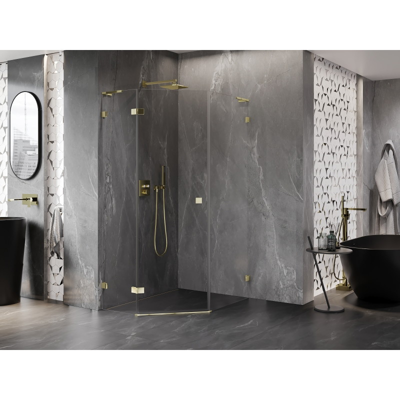 Mexen Lunar L petokutna šesterokutna tuš kabina lijeva 80 x 90 cm, prozirna, zlatna - 831L-080L-090P-50-00-L