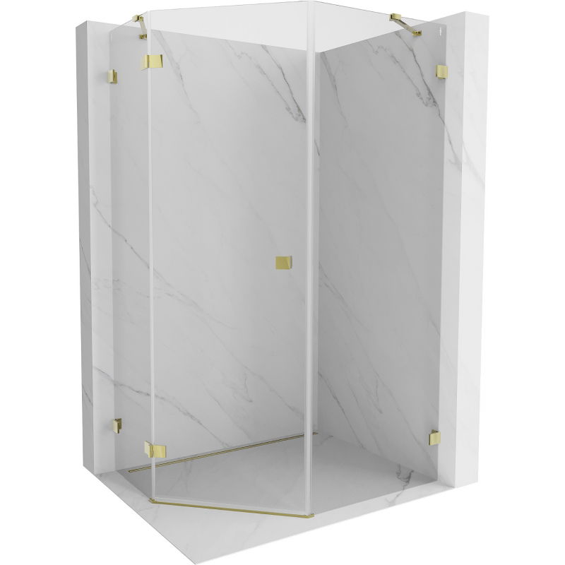 Mexen Lunar vijfhoekige douchecabine linksdraaiend 80 x 90 cm, transparant, goud - 831-080L-090P-50-00-L