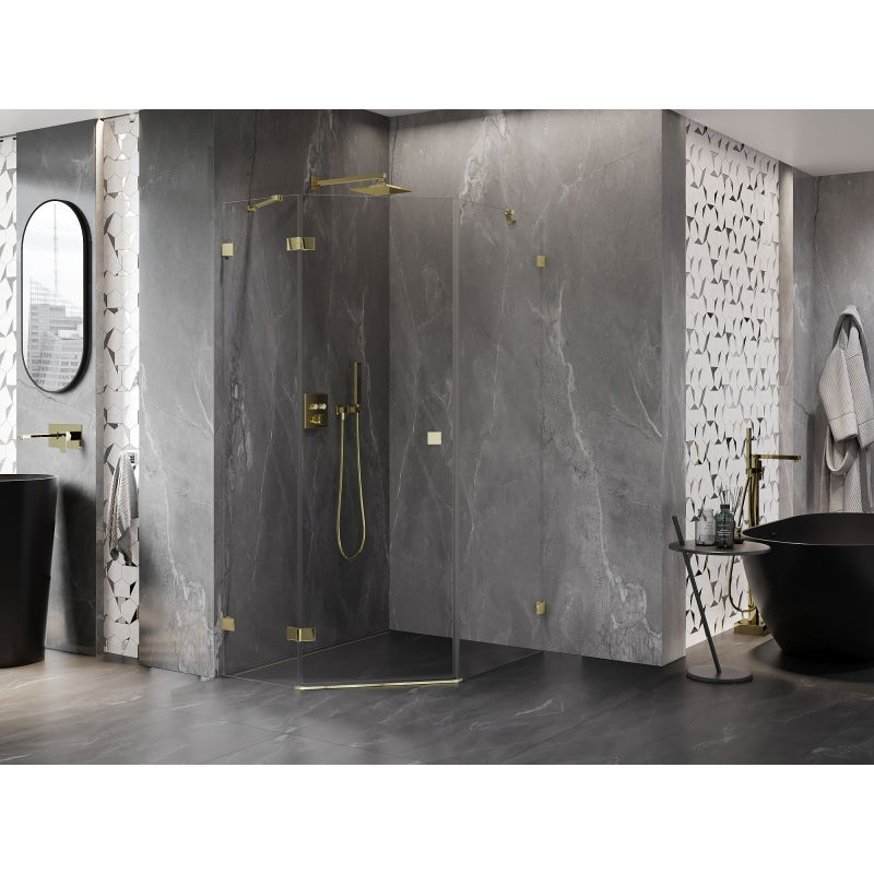 Mexen Lunar viisisivuinen suihkukoppi kääntyvä vasen 80 x 90 cm, läpinäkyvä, kultainen - 831-080L-090P-50-00-L