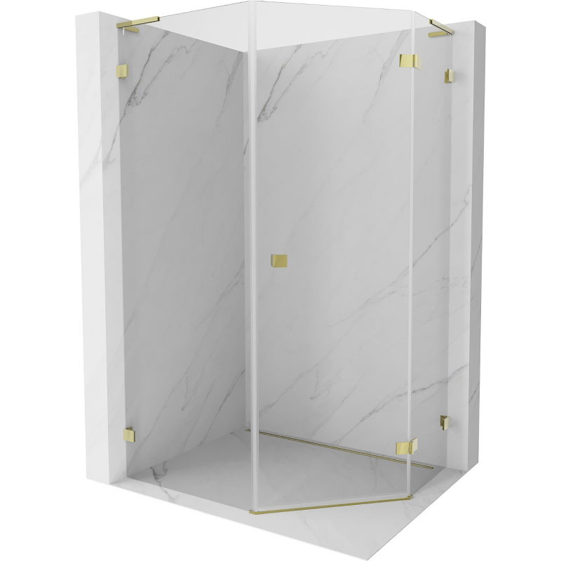 Mexen Lunar L Fünfeck-Duschkabine schwenkbar rechts 80 x 90 cm, transparent, gold - 831L-080P-090L-50-00-P