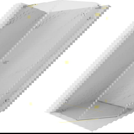 Mexen Lunar L fünfeckige Duschkabine, schwenkbar rechts 90 x 100 cm, transparent, gold - 831L-090P-100L-50-00-P