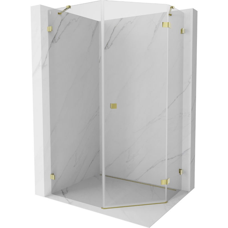 Mexen Lunar Fünfeck-Duschkabine rechts öffnend 80 x 90 cm, transparent, gold - 831-080P-090L-50-00-P