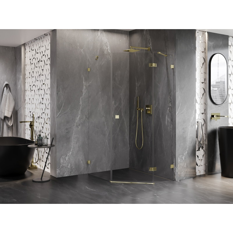 Mexen Lunar pravokutna kutna tuš kabina desna 80 x 100 cm, prozirna, zlatna - 831-080P-100L-50-00-P