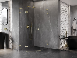 Mexen Lunar L piecstūra dušas kabīne, verama, kreisā puse 80 x 90 cm, caurspīdīga, zeltaini matēta - 831L-080L-090P-55-00-L