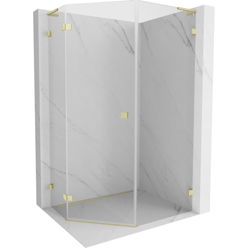 Mexen Lunar L cabine de douche pentagonale pivotante gauche 90 x 100 cm, transparent, or brossé - 831L-090L-100P-55-00-L