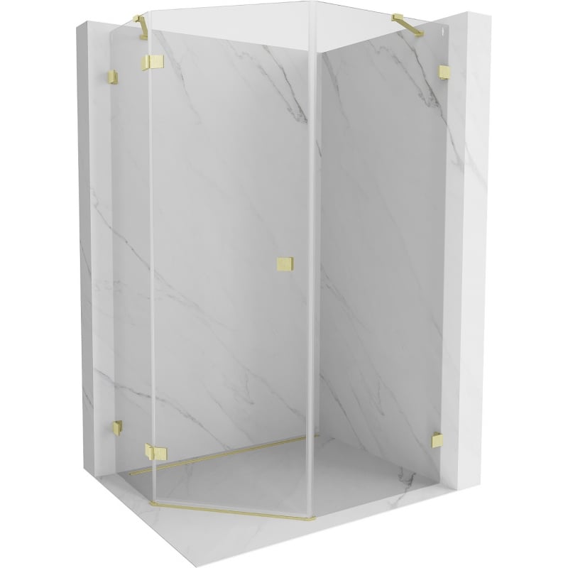 Mexen Lunar fünfeckige Duschkabine, schwenkbar links 80 x 90 cm, transparent, gebürstetes Gold - 831-080L-090P-55-00-L
