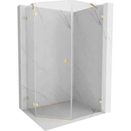 Mexen Lunar fünfeckige Duschkabine, schwenkbar links 80 x 90 cm, transparent, gebürstetes Gold - 831-080L-090P-55-00-L