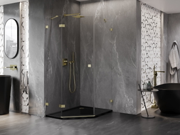 Mexen Lunar viiepoolne pöördväravad dušikabiin vasak 80 x 90 cm, läbipaistev, kuldne harjatud - 831-080L-090P-55-00-L