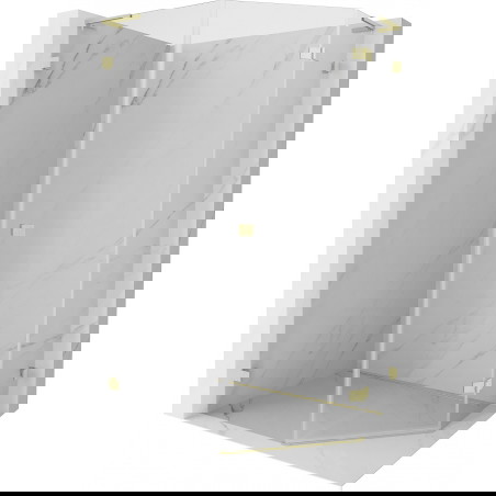 Mexen Lunar L petkotna pršna kabina z desnim tečajem vrata 80 x 90 cm, prozorna, zlata brušena - 831L-080P-090L-55-00-P