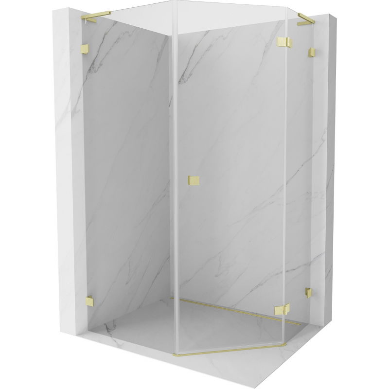 Mexen Lunar L Fünfeck-Duschkabine rechts öffnend 90 x 100 cm, transparent, gebürstetes Gold - 831L-090P-100L-55-00-P