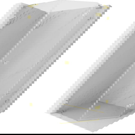 Mexen Lunar L Fünfeck-Duschkabine schwenkbar rechts 90 x 100 cm, transparent, gebürstetes Gold - 831L-090P-100L-55-00-P