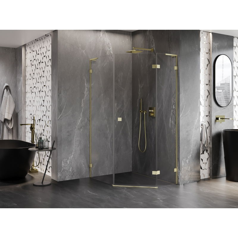 Mexen Lunar L Pentagonal Shower Enclosure Right-Hand 90 x 100 cm, Transparent, Brushed Gold - 831L-090P-100L-55-00-P