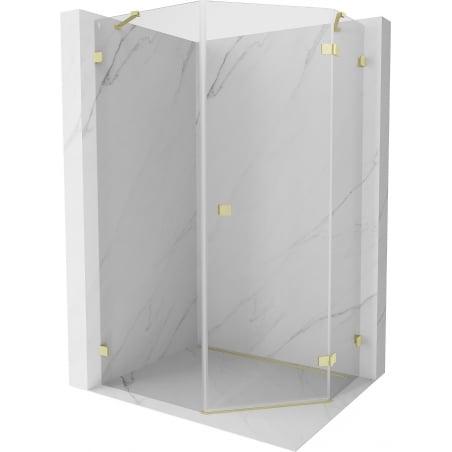 Mexen Lunar cabine de douche pentagonale pivotante droite 80 x 90 cm, transparent, or brossé - 831-080P-090L-55-00-P