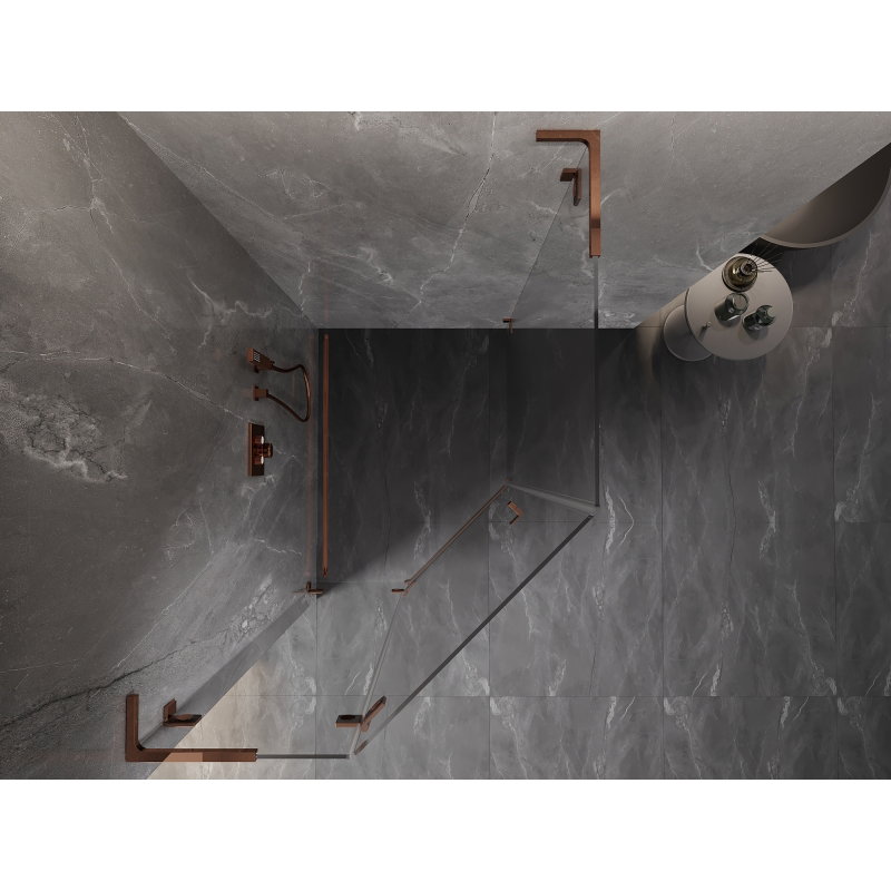 Mexen Lunar L fënnef-eckeg Duschkabinn lenks schwenkbar 80 x 90 cm, transparent, rose Gold - 831L-080L-090P-60-00-L