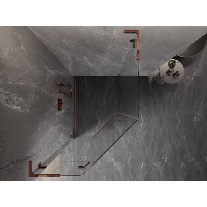 Mexen Lunar L Pentagonal Shower Enclosure Hinged Left 80 x 100 cm, Transparent, Rose Gold - 831L-080L-100P-60-00-L
