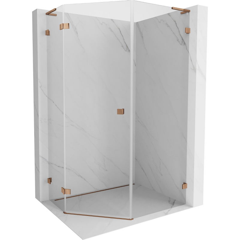Mexen Lunar L fünfeckige Duschkabine schwenkbar links 90 x 100 cm, transparent, Roségold - 831L-090L-100P-60-00-L