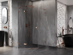 Mexen Lunar L Fünfeck-Duschkabine, schwenkbar, links 90 x 100 cm, transparent, Roségold - 831L-090L-100P-60-00-L