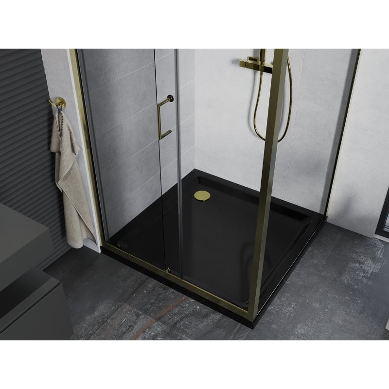 Mexen Apia sliding shower cabin 100 x 100 cm, transparent, gold + Flat tray, black - 840-100-100-50-00-4070G