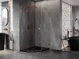 Mexen Lunar pentagonal shower enclosure, left hinged 80 x 90 cm, transparent, rose gold - 831-080L-090P-60-00-L